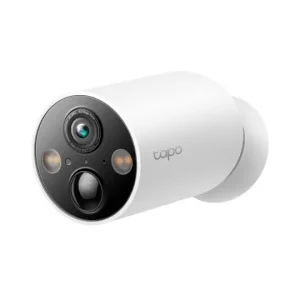 Front angled view of the TP-Link Tapo C425 smart wire-free security camera, displaying its 2K QHD lens and dual built-in spotlights.